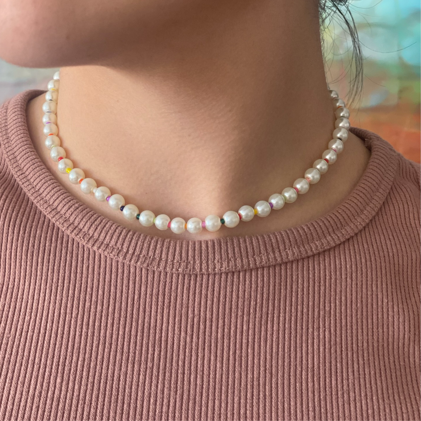 Color pearls necklace