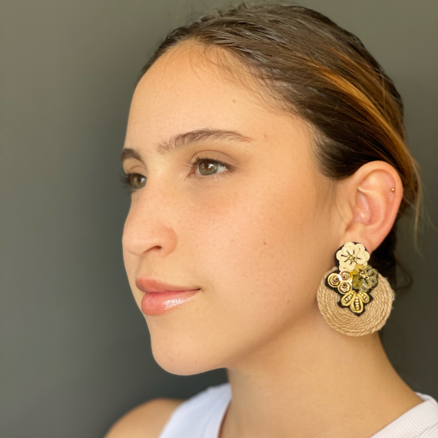 Handmade artisan flowered circles earrings