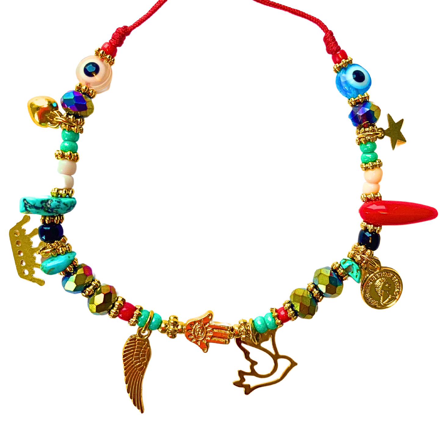 Colorful charm bracelet with Hamsa